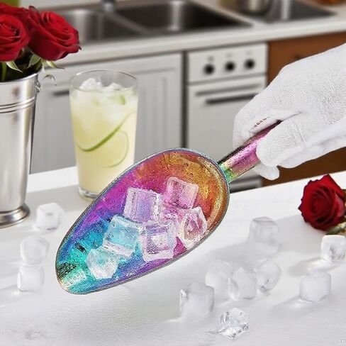 Rainbow Stainless Steel Ice Scoop 6 OZ, Titanium Colorful Plating Metal Ice Scooper For Ice Maker Multipurpose For Candy Wedding Kitchen Bar Party Pet Animal Dog Food Scoop Beach Shovel 1pcs (Rainbow) in Kuwait