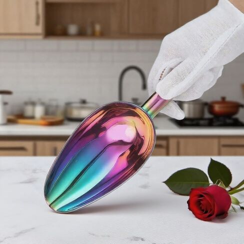 Rainbow Stainless Steel Ice Scoop 6 OZ, Titanium Colorful Plating Metal Ice Scooper For Ice Maker Multipurpose For Candy Wedding Kitchen Bar Party Pet Animal Dog Food Scoop Beach Shovel 1pcs (Rainbow) in Kuwait