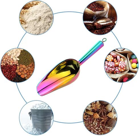 Rainbow Stainless Steel Ice Scoop 6 OZ, Titanium Colorful Plating Metal Ice Scooper For Ice Maker Multipurpose For Candy Wedding Kitchen Bar Party Pet Animal Dog Food Scoop Beach Shovel 1pcs (Rainbow) in Kuwait