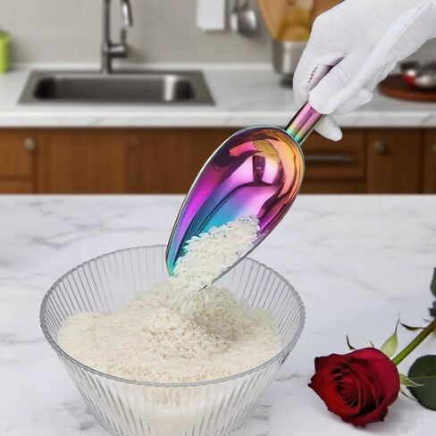 Rainbow Stainless Steel Ice Scoop 6 OZ, Titanium Colorful Plating Metal Ice Scooper For Ice Maker Multipurpose For Candy Wedding Kitchen Bar Party Pet Animal Dog Food Scoop Beach Shovel 1pcs (Rainbow) in Kuwait