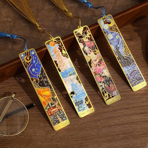 4 Pieces Metal Bookmarks for Women, Large Size Cute Hollow Bookmark Garland Flower Window Butterfly Unique Book Mark for Reading, Artistic Gift for Book Lovers Writers Readers Children Teens Men in Kuwait