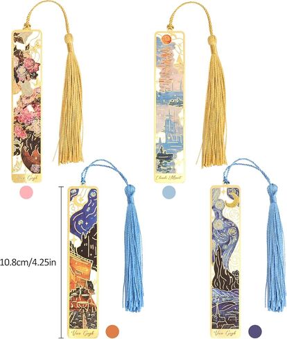 4 Pieces Metal Bookmarks for Women, Large Size Cute Hollow Bookmark Garland Flower Window Butterfly Unique Book Mark for Reading, Artistic Gift for Book Lovers Writers Readers Children Teens Men in Kuwait