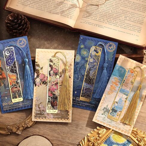 4 Pieces Metal Bookmarks for Women, Large Size Cute Hollow Bookmark Garland Flower Window Butterfly Unique Book Mark for Reading, Artistic Gift for Book Lovers Writers Readers Children Teens Men in Kuwait