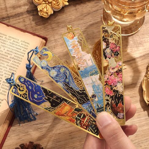 4 Pieces Metal Bookmarks for Women, Large Size Cute Hollow Bookmark Garland Flower Window Butterfly Unique Book Mark for Reading, Artistic Gift for Book Lovers Writers Readers Children Teens Men in Kuwait