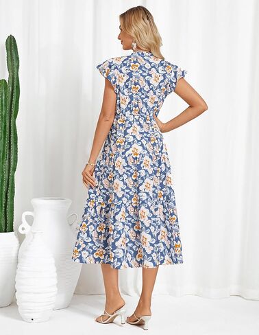 GRACE KARIN Womens Summer Floral Midi Dresses Short Sleeve Beach Wedding Guest Dress Drawstring Long Flowy Dress with Pockets in Saudi Arabia