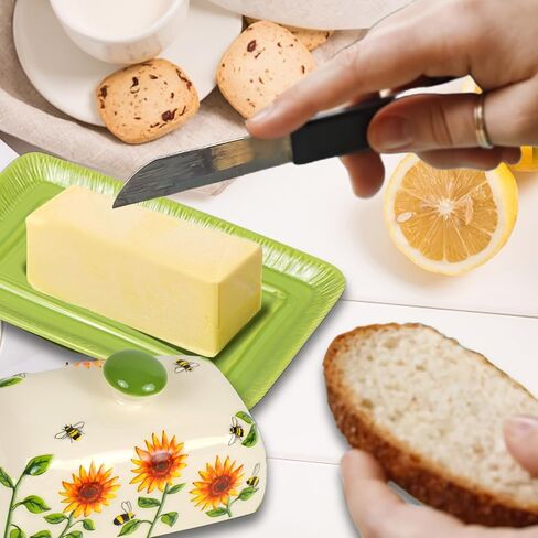 Butter Dish with Lid for Countertop, Sunflower Butter Keeper Holder, 7.5"x4.3" Large Ceramic Butter Tray Storage Sunflower Decor Thanksgiving Christmas Gifts in Saudi Arabia