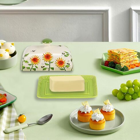 Butter Dish with Lid for Countertop, Sunflower Butter Keeper Holder, 7.5"x4.3" Large Ceramic Butter Tray Storage Sunflower Decor Thanksgiving Christmas Gifts in Saudi Arabia