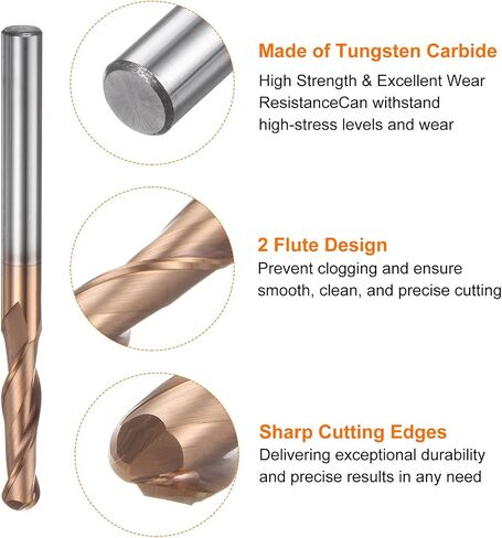 Harfington Ball Love End Mill 2 Flute 1/4 "Diameter 1/4" Shank Tungsten Carbide Spiral CNC Router Bits 1-1/8 in Saudi Arabia