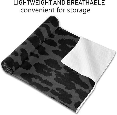 YETTASBIN Leopard Black Yoga Mat Towel, Non Slip Sweat Absorbent Hot Yoga Towel Portable Lightweight Travel Workout Towel with Storage Bag for Home Yoga, Pilates, Fitness 73x 27 Inch in Saudi Arabia