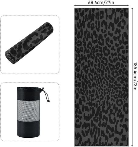 YETTASBIN Leopard Black Yoga Mat Towel, Non Slip Sweat Absorbent Hot Yoga Towel Portable Lightweight Travel Workout Towel with Storage Bag for Home Yoga, Pilates, Fitness 73x 27 Inch in Saudi Arabia