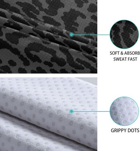 YETTASBIN Leopard Black Yoga Mat Towel, Non Slip Sweat Absorbent Hot Yoga Towel Portable Lightweight Travel Workout Towel with Storage Bag for Home Yoga, Pilates, Fitness 73x 27 Inch in Saudi Arabia