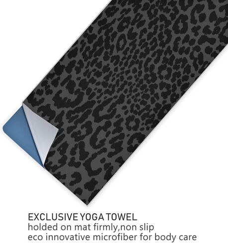 YETTASBIN Leopard Black Yoga Mat Towel, Non Slip Sweat Absorbent Hot Yoga Towel Portable Lightweight Travel Workout Towel with Storage Bag for Home Yoga, Pilates, Fitness 73x 27 Inch in Saudi Arabia