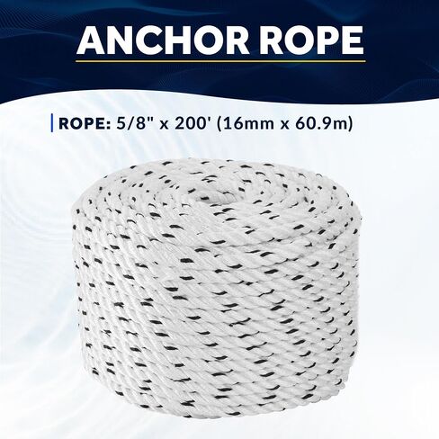 خمسة محيطات حبل مرساة القوارب 5/8 بوصة × 200 قدم - نايلون أبيض قسط بحري 3 -strand - مثالي لرسو الرياح الراسخة القطر - FO4488 -M200 in Kuwait