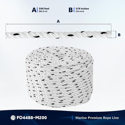 خمسة محيطات حبل مرساة القوارب 5/8 بوصة × 200 قدم - نايلون أبيض قسط بحري 3 -strand - مثالي لرسو الرياح الراسخة القطر - FO4488 -M200 in Kuwait