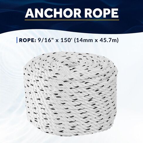 خمسة محيطات حبل مرساة القوارب 5/8 بوصة × 200 قدم - نايلون أبيض قسط بحري 3 -strand - مثالي لرسو الرياح الراسخة القطر - FO4488 -M200 in Kuwait