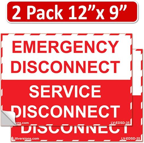 2 Pack 12"x 9" NEC Compliant Emergency Disconnect Service Outdoor Rated Laminated Labels Decal Sign Notice Danger Sticker Electrical Panel Waterproof (Red and White) in Saudi Arabia