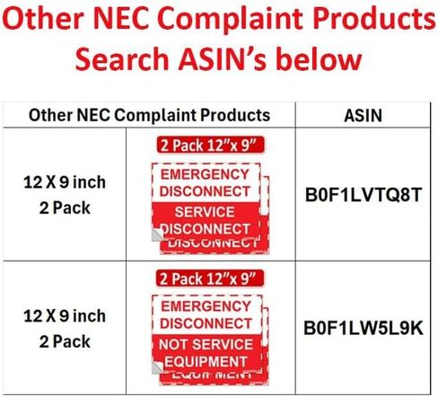 2 Pack 12"x 9" NEC Compliant Emergency Disconnect Service Outdoor Rated Laminated Labels Decal Sign Notice Danger Sticker Electrical Panel Waterproof (Red and White) in Saudi Arabia