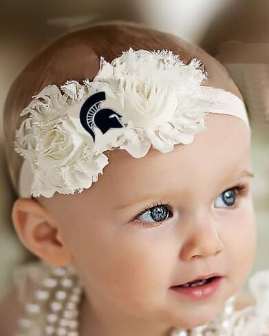 Michigan State Spartans Baby Shabby Flower Hair Bow Headband - White in Saudi Arabia