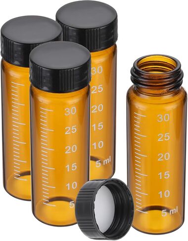 PATIKIL 4pcs 30ml Small Brown Glass Vials with Black Screw Cap, Borosilicate Glass Graduated Sample Bottles for Solid Liquid Powder Storage in Kuwait