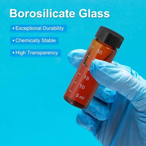 PATIKIL 4pcs 30ml Small Brown Glass Vials with Black Screw Cap, Borosilicate Glass Graduated Sample Bottles for Solid Liquid Powder Storage in Kuwait