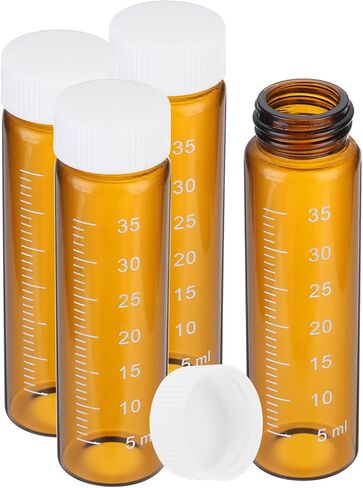 PATIKIL 4pcs 30ml Small Brown Glass Vials with Black Screw Cap, Borosilicate Glass Graduated Sample Bottles for Solid Liquid Powder Storage in Kuwait
