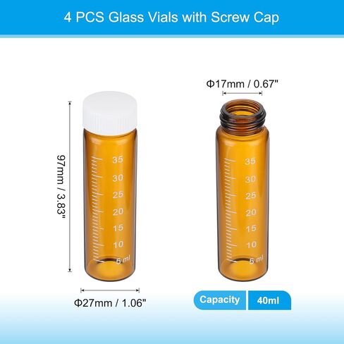 PATIKIL 4pcs 30ml Small Brown Glass Vials with Black Screw Cap, Borosilicate Glass Graduated Sample Bottles for Solid Liquid Powder Storage in Kuwait