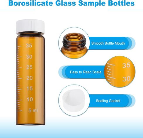 PATIKIL 4pcs 30ml Small Brown Glass Vials with Black Screw Cap, Borosilicate Glass Graduated Sample Bottles for Solid Liquid Powder Storage in Kuwait
