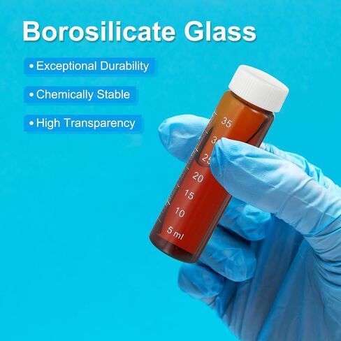PATIKIL 4pcs 30ml Small Brown Glass Vials with Black Screw Cap, Borosilicate Glass Graduated Sample Bottles for Solid Liquid Powder Storage in Kuwait