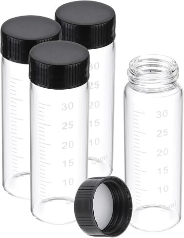 PATIKIL 4pcs 30ml Small Brown Glass Vials with Black Screw Cap, Borosilicate Glass Graduated Sample Bottles for Solid Liquid Powder Storage in Kuwait