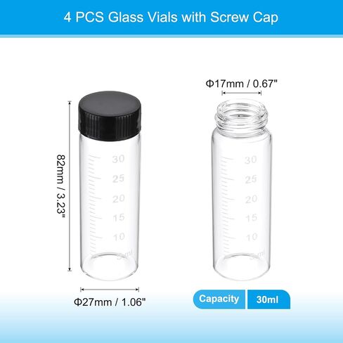 PATIKIL 4pcs 30ml Small Brown Glass Vials with Black Screw Cap, Borosilicate Glass Graduated Sample Bottles for Solid Liquid Powder Storage in Kuwait