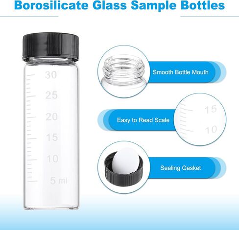 PATIKIL 4pcs 30ml Small Brown Glass Vials with Black Screw Cap, Borosilicate Glass Graduated Sample Bottles for Solid Liquid Powder Storage in Kuwait