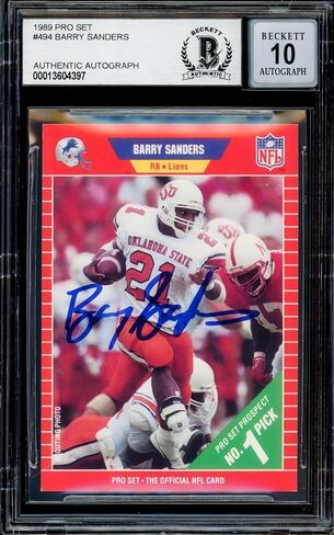Barry Sanders موقعة 1989 Pro Set بطاقة الصاعد #494 Detroit Lions Grade Gem Mint 10 Beckett Bas Stock #215474 - كرة القدم بطاقات الصاعد الموقعة in Saudi Arabia