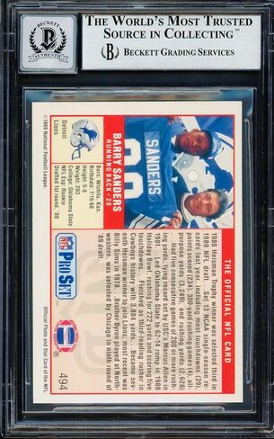 Barry Sanders موقعة 1989 Pro Set بطاقة الصاعد #494 Detroit Lions Grade Gem Mint 10 Beckett Bas Stock #215474 - كرة القدم بطاقات الصاعد الموقعة in Saudi Arabia