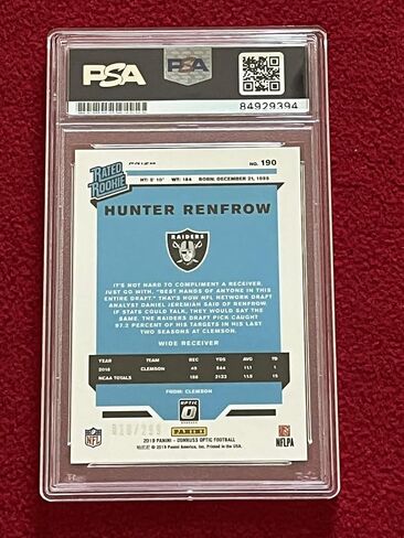 وقع Hunter Renfrow Raiders 2019 Donruss Optic Aqua 018/299 Card Card PSA - كرة القدم بطاقات صاعد موقعة in Kuwait