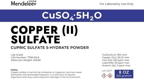 Copper (II) Sulfate 5-Hydrate Powder, 8 OZ, Laboratory Grade Science Reagent The Curated Chemical Collection in Kuwait