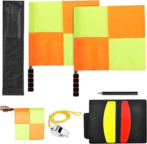 8 PCS Soccer Seccer Reveree Set ، Fellow Orange Checker Style Flag ، Football Match Linesman Flags مع الحقيبة ، والبطاقات الصفراء الحمراء ، وحكم محمول مع قلم رصاص ، وصافرة مدرب مع الحبل للرياضة in Saudi Arabia