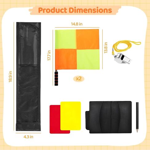 8 PCS Soccer Seccer Reveree Set ، Fellow Orange Checker Style Flag ، Football Match Linesman Flags مع الحقيبة ، والبطاقات الصفراء الحمراء ، وحكم محمول مع قلم رصاص ، وصافرة مدرب مع الحبل للرياضة in Saudi Arabia