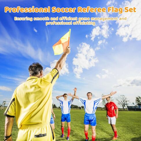 8 PCS Soccer Seccer Reveree Set ، Fellow Orange Checker Style Flag ، Football Match Linesman Flags مع الحقيبة ، والبطاقات الصفراء الحمراء ، وحكم محمول مع قلم رصاص ، وصافرة مدرب مع الحبل للرياضة in Saudi Arabia
