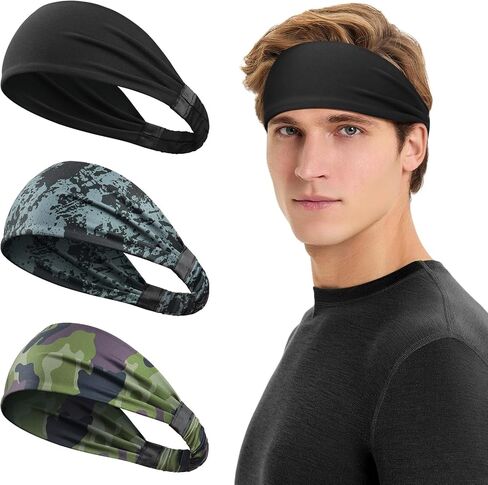 Sports Headband, Sweat Bands Headbands Men Workout Head Bands Mens Absorbent Sweatband Quick-Dry Hair Bands Suitable for Workout Football Running Fitness 3 Pack in Saudi Arabia