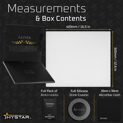 Hystar Aether Glass Gaming Mousepad | الزجاج المقسى ذو الحجارة الدقيقة | هادئ ، انزلاق فائقة السرعة | دعم السيليكون الكامل المضاد للانزلاق (أسود ، 19.3 لتر × 16.5W بوصة) in Kuwait