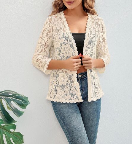 Bolero Shrugs for Women Dresses Black White Lace Summer Beach Lightweight Sheer Long Sleeve Wedding Cardigan Dressy in Kuwait