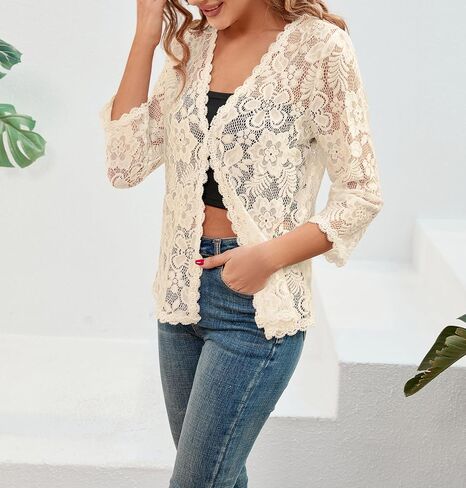 Bolero Shrugs for Women Dresses Black White Lace Summer Beach Lightweight Sheer Long Sleeve Wedding Cardigan Dressy in Kuwait