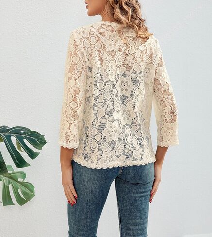 Bolero Shrugs for Women Dresses Black White Lace Summer Beach Lightweight Sheer Long Sleeve Wedding Cardigan Dressy in Kuwait