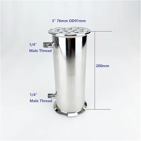 Dephlegmator المكثف 3 "(76 مم) OD91MM ، dephlegmator/المكثف الصحية مع خيط الذكور 1/4" ، 15 أنابيب داخل المعرف 8 مم ، lenght 200mm ، ss304 in Saudi Arabia