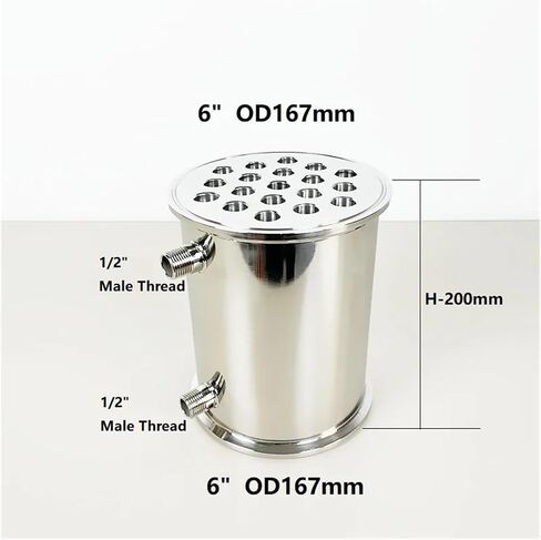Dephlegmator المكثف 6 "OD166.7 مم ، dephlegmator الصحية مع خيط الذكور 1/2" ، الجزر ، مكثف التقطير ، 19 أنابيب في الداخل ، lenght 200mm ، ss304 in Saudi Arabia