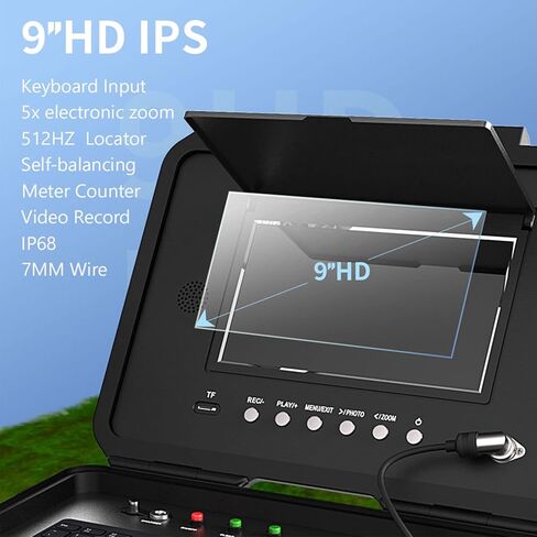 Drain Camera with 512 Hz Locator, 9 Inches Sewer Camera, Industrial Endoscope with DVR Video Recording + Meter Counter + 7MM Fiberglass Cable,20M in Saudi Arabia