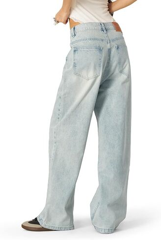 Aelfric Eden Womens Baggy Wide Legens عالية الخصر غير الرسمي للجنسين المغسول في الشارع y2k سراويل الدنيم المستقيمة in Saudi Arabia