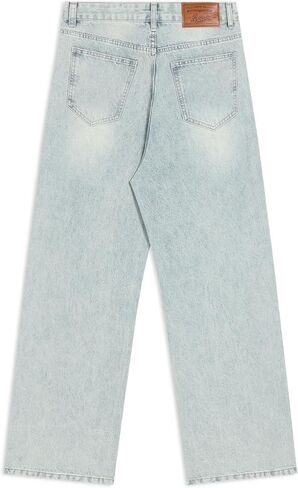 Aelfric Eden Womens Baggy Wide Legens عالية الخصر غير الرسمي للجنسين المغسول في الشارع y2k سراويل الدنيم المستقيمة in Saudi Arabia