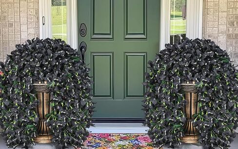 2Pcs UV Resistant Artificial Flowers for Outdoors, Realistic Faux Silk Bougainvillea Flowers, Fake Hanging Plants for Porch Patio Balcony Decoration (Purple) in Saudi Arabia