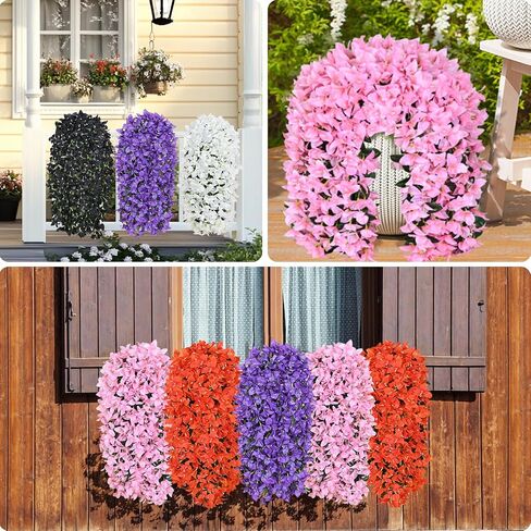 2Pcs UV Resistant Artificial Flowers for Outdoors, Realistic Faux Silk Bougainvillea Flowers, Fake Hanging Plants for Porch Patio Balcony Decoration (Purple) in Saudi Arabia